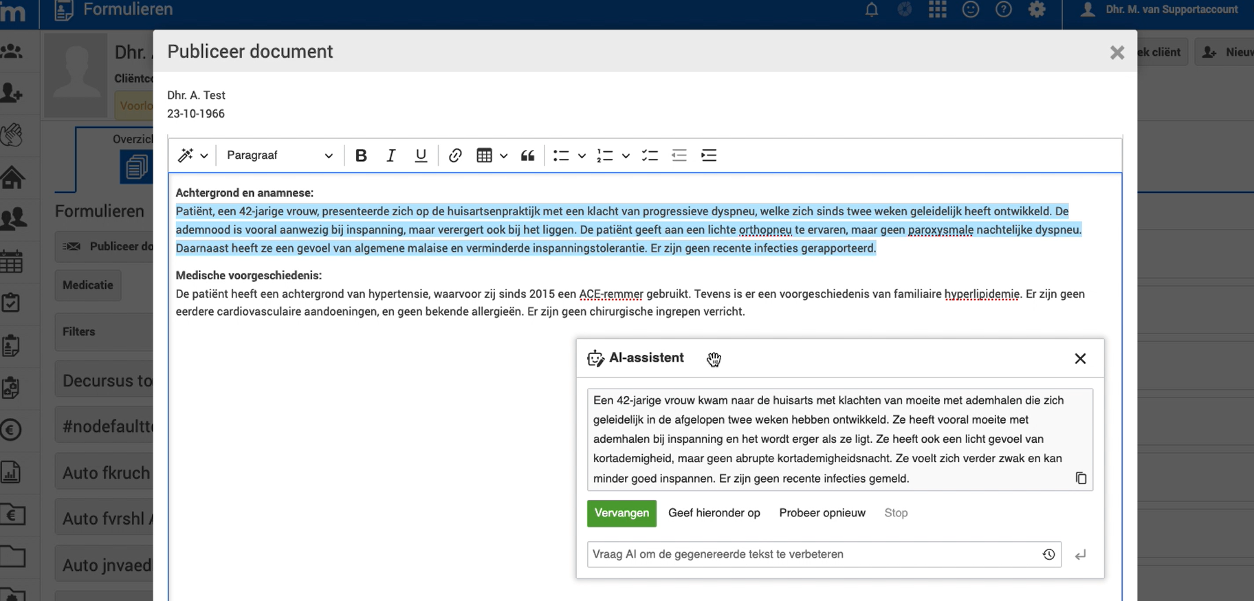 Tekst bewerken met AI in Medicore